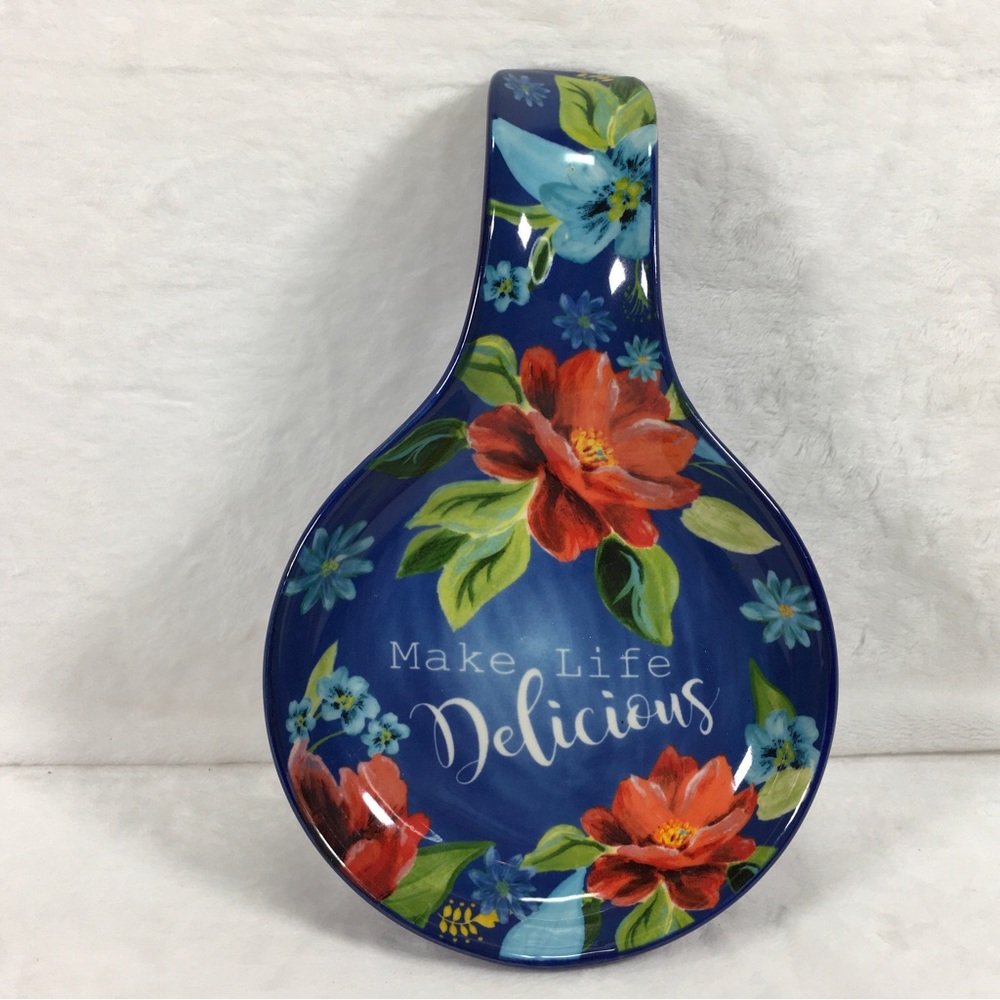Pioneer Woman Spring Bouquet Spoon Rest Blue Make Life Delicious 8.9” long - Picture 3 of 4